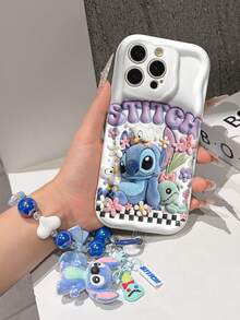 Disney Has Authorized, Phone Case - Chain Set, The Stitch Lilo & Stitch 3D Phone Case Plus A Silicone 3D Stitch Bracelet With Metallic Ring Removable Bracelet, Stitch And Angel Pattern, Compatible With Iphone17/16/15/14/13/12/11/XS/XR/X Plus Pro Max, A Stylish Cartoon Phone Case, The Perfect Gift Choice, Phone Protection, Durable Phone Cover, Great Gift For Friends And Family. - 白色 - 查看 6