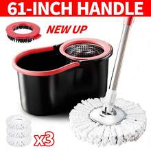 Mop And Bucket Set, 360 °   Rotatable Mop With 3 Replacement Microfiber Mop Heads, 61 Inch Adjustable Long Handle, Efficient Wet Dry Floor Cleaning Tools, Household Cleaning Supplies For Home Indoor Use - Multicolor - 查看 1