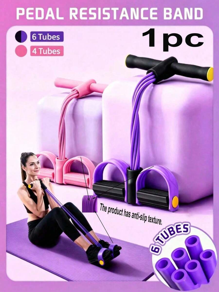 1PC Elastic Yoga Resistance Band - Purple/Pink PVC Material, Suitable For Full Body Workout, Core Muscle Training, Arm And Leg Exercises, Rowing Exercises And Use With Fitness Equipment, Perfect For Sports, Gym And Home Workout. Product Category: Fitness Accessories, Elastic Fitness Band, Weight Loss Aid, Pilates Equipment And Resistance Band Products. - Multicolor - View 1