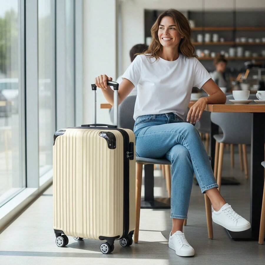 Standard ANAC Carry-On Suitcase 10KG 55x35x25cm Carry-On Suitcase With Zipper, Expandable, Removable Wheels, Carry-On Luggage, Can Be Taken Into The Airplane Cabin - 裸色 - 查看 1