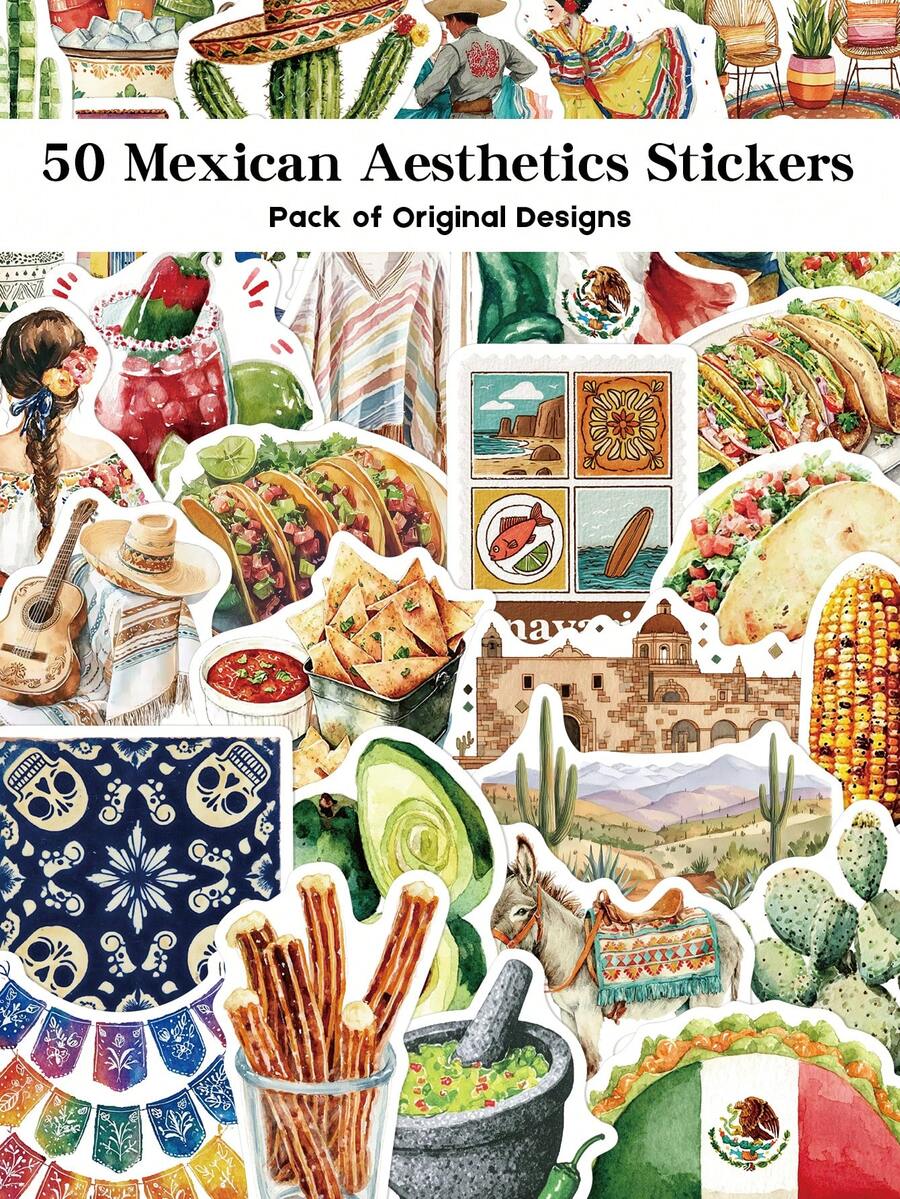 YWWBLD 50pcs Mexican Style Stickers, Suitable For Skateboard, Guitar, Luggage, Folder, Room Decor DIY Graffiti Stickers - Multicolor - View 1