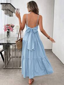 Vestido Tirantes Espalda Descubierta Lazos Grandes Cintura Ajustada - Azul - Ver 6