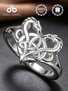1 pieza Anillo de Plata de Ley 925 con Doble Dragón Guardián Celta, Anillo Trenzado con Nudo Celta Vintage, Unisex, Adecuado para Uso Diario, Anillo de Moda Personalizado, Regalo Perfecto para el Día de San Valentín, Día de la Madre, Festival de Música, Viene con Caja de Regalo - Dragones Gemelos Celtas - Ver 4