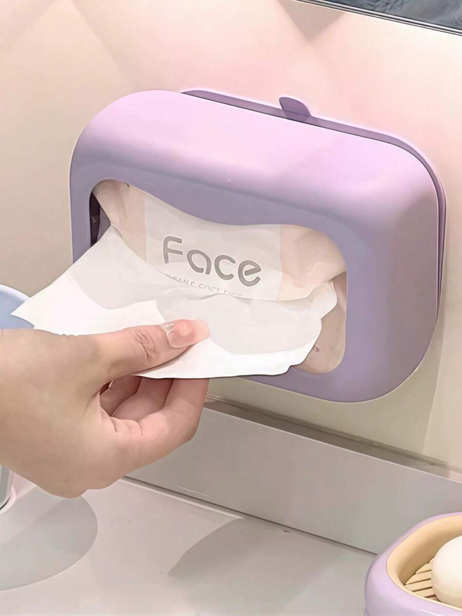 1pc Suction Cup Silicone Tissue Box Holder, Tissue Storage Rack, Firmly Adheres To Desk, Tile, Glass Countertop, Suitable For Living Room, Cabinet And Bathroom, Easy To Take Tissues