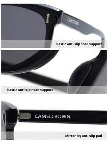 CAMEL CROWN Kacamata Lipat Bergaya Polarized untuk Aktivitas Luar Ruangan - Bingkai hitam, lembaran hitam dan abu-abu - View 4