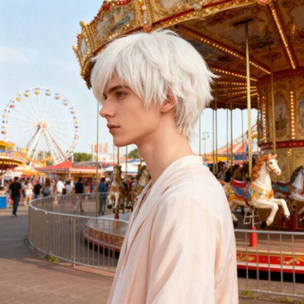 Men Full Wig, White Flip-Up Short Hair Cosplay, Stylish Raised Hairstyle, Soft Synthetic Fiber Secure Fit Easy Grooming, Daily Wear Themed Parties, Friends & Family, Thanksgiving Holiday Present Wigs Cosplay Wigs Halloween Costume Wigs