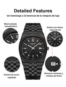 REWARD Men's Quartz Watch Business Fashion Style Calendar Luminous Hands Multi-Functional Wristwatch High Quality Gift Classic Design Stainless Steel Band - Black - View 3