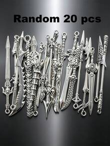 20/30/50/60/80/100pcs Mixed Vintage Silver Color Zinc Alloy Knight Sword, Gun And Bow Charms, Suitable For DIY Weapon Decorations, Jewelry Making And Crafts - Silver - View 13