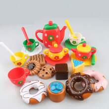 Set Pesta Teh Sore untuk Anak Perempuan, 24 Buah, Set Boneka Pesta Teh untuk Bermain Peran, Set Boneka Dapur Donat dan Kue, Set Teko Makanan Penutup, Hadiah Natal dan Ulang Tahun untuk Anak-Anak - Minum Teh Sore Natal - View 10