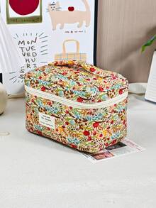 彩色花卉女款化妝包，旅行多功能收納袋，化妝品袋，滿足日常需求，適用於化妝品、護膚品、化妝工具、手機、髮夾、美髮工具，女性必備便利化妝包，學生返校鉛筆袋 - 彩色 - 查看 5