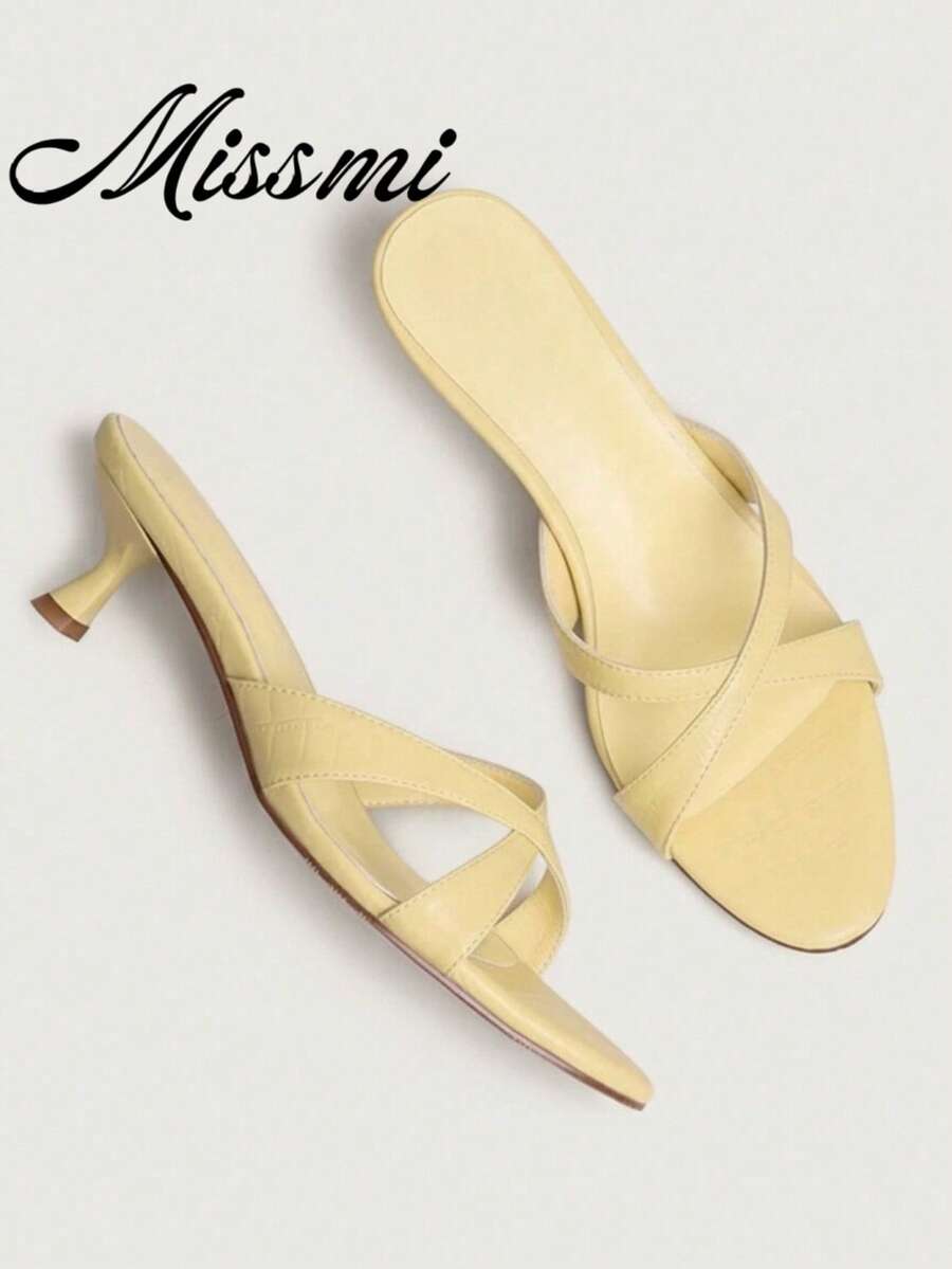 Sandal Wanita Model Mule Hak Tinggi Model Stiletto Terbaru untuk Musim Panas - Kuning - View 1