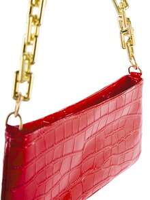 Rollcall Gold Chain Decor Underarm Baguette Crossbody Bag - Red - View 5