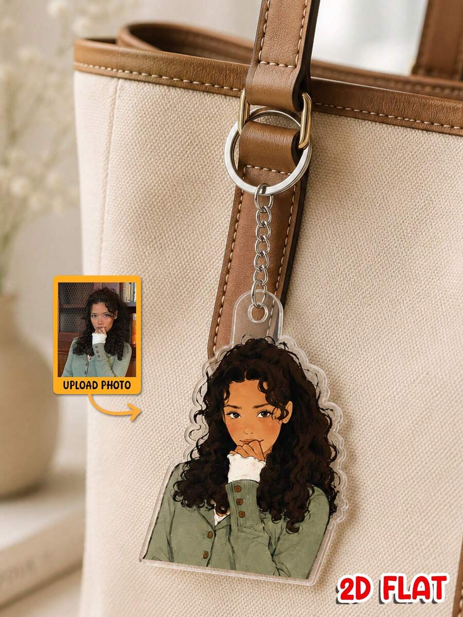 1PC Personalized 2D Flat Cartoon Acrylic Keychain For Bestie, Upload Your Photo For Custom Rendering,Friendship Gift, Sentimental Keepsake For BFF