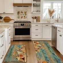 1pc, Home Decor, Starfish Pattern Print, Linen Kitchen Rug, Kitchen Mat, Floor Mat, Bathroom Mat, Door Mat, 3D Print Rectangular, Suitable For Living Room, Bedroom, Hallway, Bathroom, Laundry Room - Polyester Rug, Suitable For Indoor And Outdoor Home Decor - Multicolor - View 4