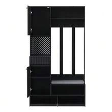 Wardrobe Set, Complete Hallway Wardrobe Set With Bench, 4 Hooks, Doors & Drawers, Compact Dimensions 100*180*35 Cm (W*H*D) - Black - View 1