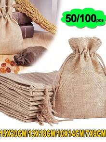 50/100 piezas Bolsas de regalo con cordón de color albaricoque, bolsas de regalo DIY para bodas, bolsas de envoltura para recuerdos de boda, decoración de boda, suministros para fiestas, bolsa de regalo para el Día del Padre - Albaricoque - Ver 1