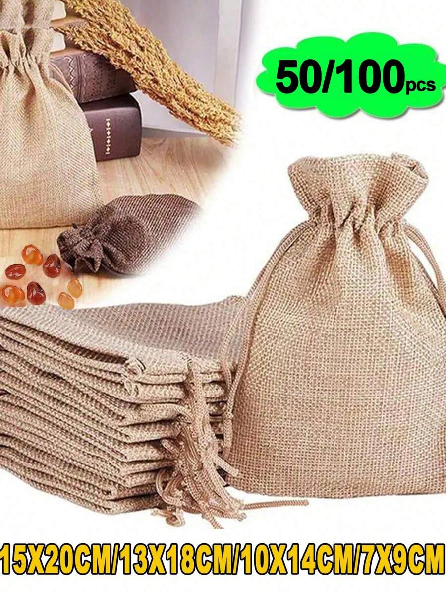 50/100 piezas Bolsas de regalo con cordón de color albaricoque, bolsas de regalo DIY para bodas, bolsas de envoltura para recuerdos de boda, decoración de boda, suministros para fiestas, bolsa de regalo para el Día del Padre - Albaricoque - Ver 1