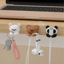1pc Random Style Multifunctional Sweet Bear Cable Management Desktop Organizer, Cute Desktop Multifunctional Cable Winder With Practical Hooks And Clips, Suitable For Mouse Cable/Headphone Cable, Data Cable Fixing, No-Nail Organizing Tool For Table And Drawer Storage, Cable Management, Desk Organization, Suitable For Students And Adult Homes, Bedroom, Living Room, School, Dorm, Office - Multicolor - View 4