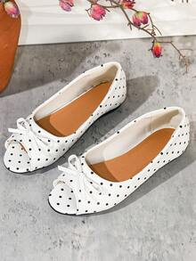 Women's Fashion Round Toe Open Toe Spring Summer Plus Size Slip-On Comfortable Elegant Flat Sandals - White Polka Dot Bow - View 7