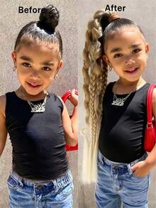 24inch Ponytail Extension Ombre Lantern Bubble Ponytail Twist Braid With Elastic Band For Girls Kids Hair 1pc - 彩色 - 查看 3