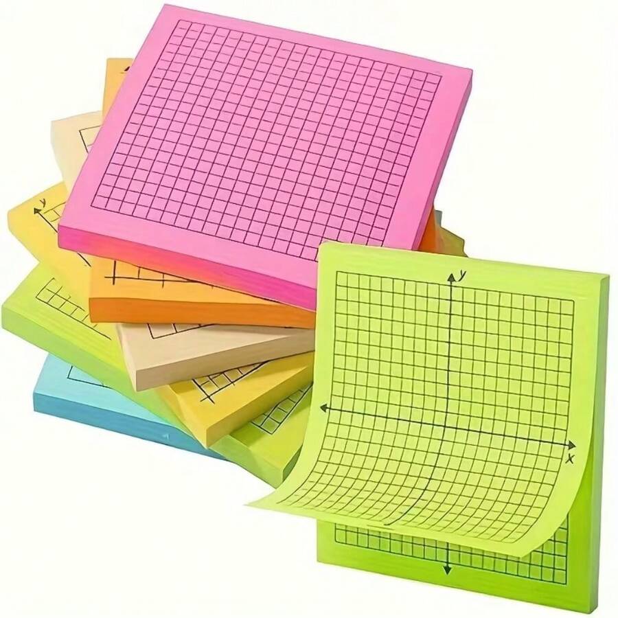 Grid Paper Sticky Notes, 6/12/18 Books, 7.62x7.62cm Per Page, Bright Colors, Math Grid Paper, Multiple X Y Axis Coordinate Grid Sticky Notes, Suitable For Office And School Supplies - Multicolor - View 1