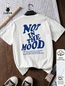 Women's Plus-Size Short-Sleeved T-Shirt, 100% Cotton, With "NOT IN THE MOOD" Print. Soft Fabric, Casual Style, White, Ideal For Summer Wear. - 白色 - 查看 1