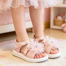 Sandal hở mũi đính nơ đính đá dễ thương, thoáng khí, thích hợp cho kỳ nghỉ biển của bé gái. - Hồng - Xem 6