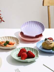 5 piezas Platos de plástico con forma de concha de verano, Platos de frutas azul/crema, Platos para aperitivos y dulces, Platos de decoración para fiestas oceánicas, Platos de desayuno, Platos pequeños para pasteles y postres, Platos para ensaladas, Bandejas de comida, Recipientes de comida, Adecuados para fiestas de verano, Hawái, Reuniones, Fiestas, Para banquetes y ocasiones especiales - multicolor - Ver 4