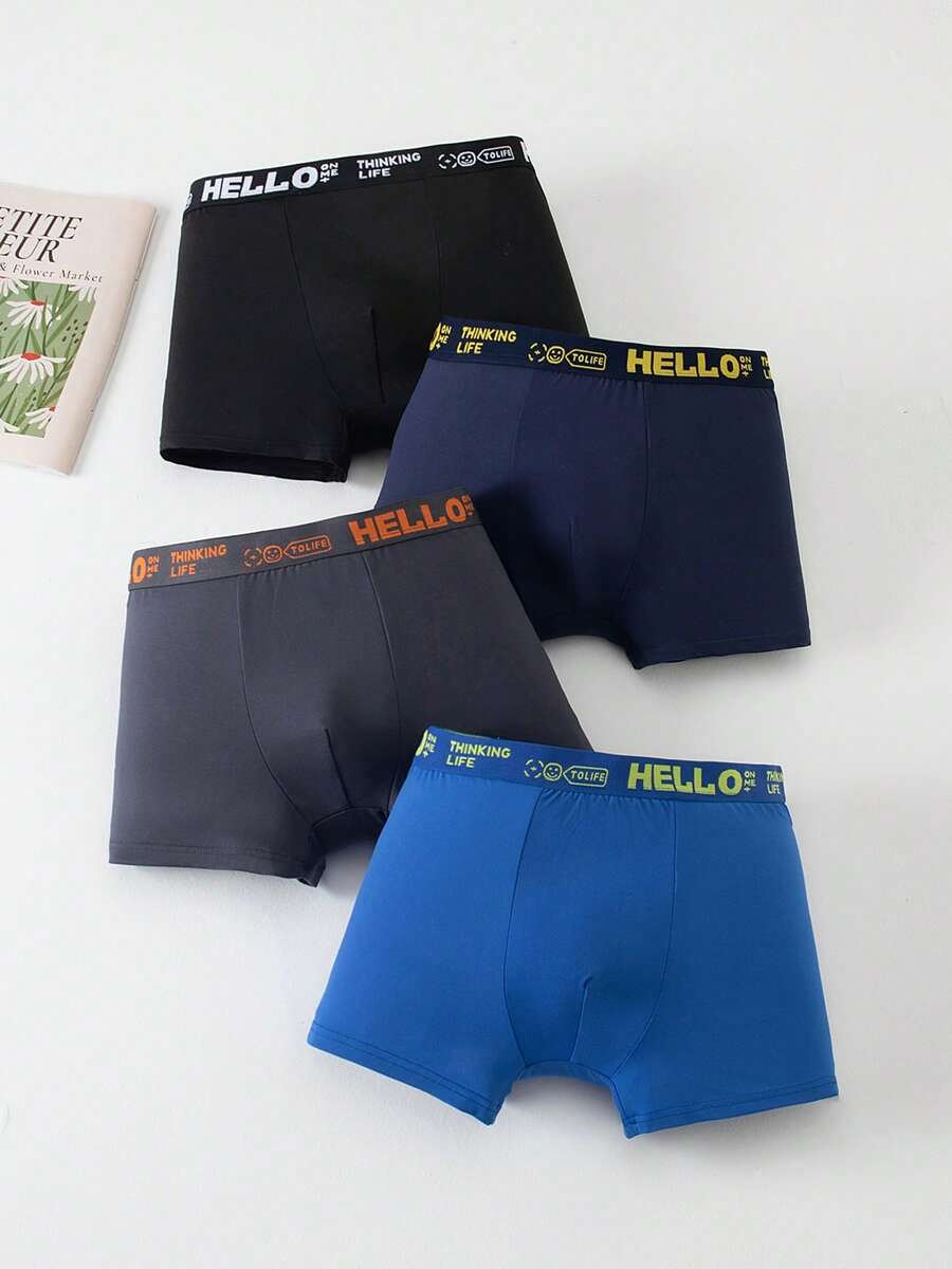 Tween Boy 4pcs Letter Waistband Mid-Rise Boxer Briefs - Multicolor - View 1