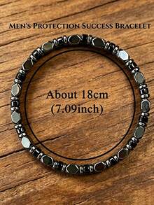 Fashionable Men Beaded Bracelet, Black Agate & Hematite Guardian Courage Bracelet, Protection, Prosperity,Energy Jewelry Ideal Gift For Women Men - Black - View 7