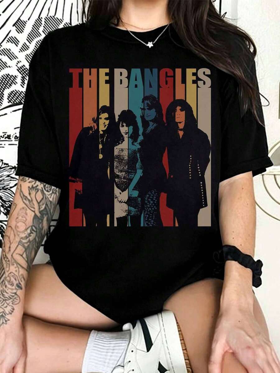 Vintage Retro The Bangles T-Shirt, 80s Girl Group Graphic T-Shirt, "Walk Like An Egyptian" Fan T-Shirt, Gift For Music Lovers, Retro Rock T-Shirt, Musical T-Shirt - 黑色 - 查看 1