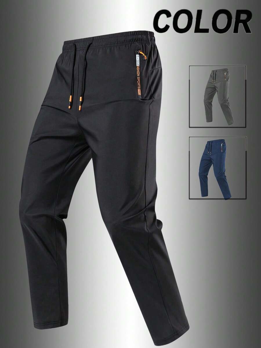 1pc Boyfriend Style Men's Summer Lightweight Quick-Dry Breathable Running & Workout Pants Spring Sports - Black - View 1