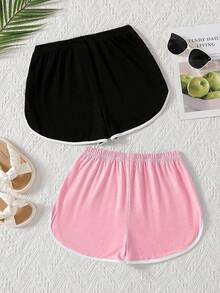 Summer Girls' Slim Fit 2-Piece Set, Knot Waist Dolphin Shorts Casual Sports - Multicolor - View 2