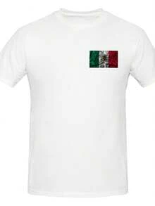 Camiseta de manga corta con cuello redondo para hombre, estilo seda, con la bandera de México (talla S), de mezcla de algodón informal. - Blanco - Ver 7
