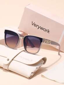 Visivana 1pc Verywork Classic Gradient Fashion Glasses, Elegant & Sophisticated Designer Eyewear For Women, Includes Storage Case & Cleaning Cloth Elegent Modern - Multicolor - View 7