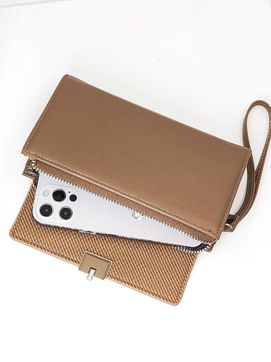 MINGYOU New Women's Folding Wallet, Soft PU Material, Zipper Design, Multi-Functional Large Capacity Card Holder Coin Purse, Exquisite High Quality, Fashionable Minimalist Casual Wallet, Keychain Wallet, Women's Wallet, Clutch, Long Wallet, Wristlet - Brown - View 1