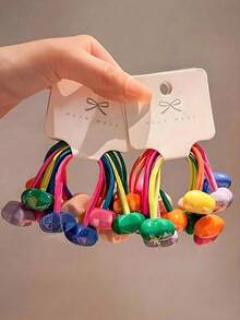 1/6/12Pcs Cute Colorful Hair Scrunchies Set, Including Vibrant Orange, Dreamy Purple, Fresh Green, Etc. Versatile Styles With Stars, Balls, Hearts - Multicolor - View 3