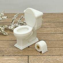 1pc Toilet Model + 1pc Toilet Paper Roll Model, Realistic Plastic Model Decor, Perfect For Decorating Your Model House Bathroom - 1 Toilet + 1 Roll Of Toilet Paper - View 10