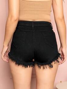 Frayed Graphite Denim Shorts - Negro - Ver 2