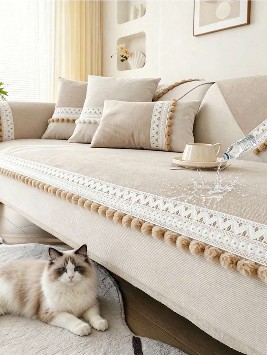 1 tấm bọc ghế sofa vải nhung cao cấp chống thấm nước, đệm ngồi cho thú cưng mới, bọc ghế sofa dùng được cả bốn mùa, bọc đệm chống trầy xước, có thể giặt máy, phù hợp trang trí phòng ngủ và phòng khách. - Màu Khaki - Xem 1