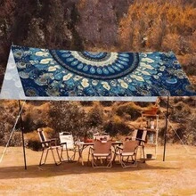 1 pieza Toldo de dosel con estampado de mandala bohemio, vela de sombra con patrón de pavo real azul y dorado, poliéster ligero, decoración para fiestas, jardín exterior, decoración de patio, playa, camping y picnic - Aventura de sombra al aire libre (poste no incluido). - Multicolor - Ver 6