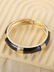 1PC Vintage Opulent Gold-Plated Wide Enamel Hoop Color-Banded Cuff Braceletfor WomenWeddingY2K Party Daily JewelryLovers Art Collectors - Bracelet - View 14
