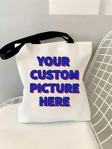 Customized Photo & Text Canvas Tote Bag – Personalized, Reusable Shoulder Shopping Bag, Foldable Design (Polyester, Multiple Colors) - Multicolor - View 4