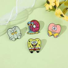 SpongeBob SquarePants SquarePants 1個角色卡通胸針 蝸牛牙齒造型琺瑯針 金屬徽章飾品 背包衣物配件禮物 - 彩色 - 查看 8
