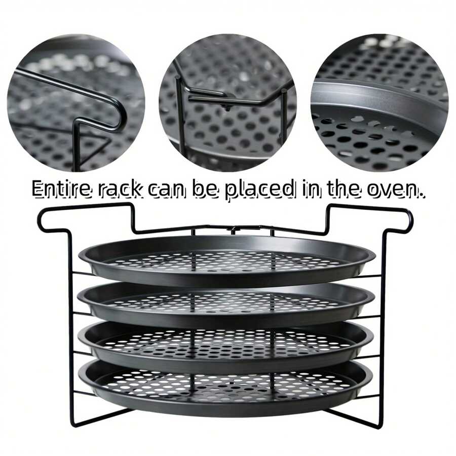 Home Kitchen Pizza Bakeware, 4PCS 11" Non-Stick Perforated Pans With Cooling Rack - Black - View 1