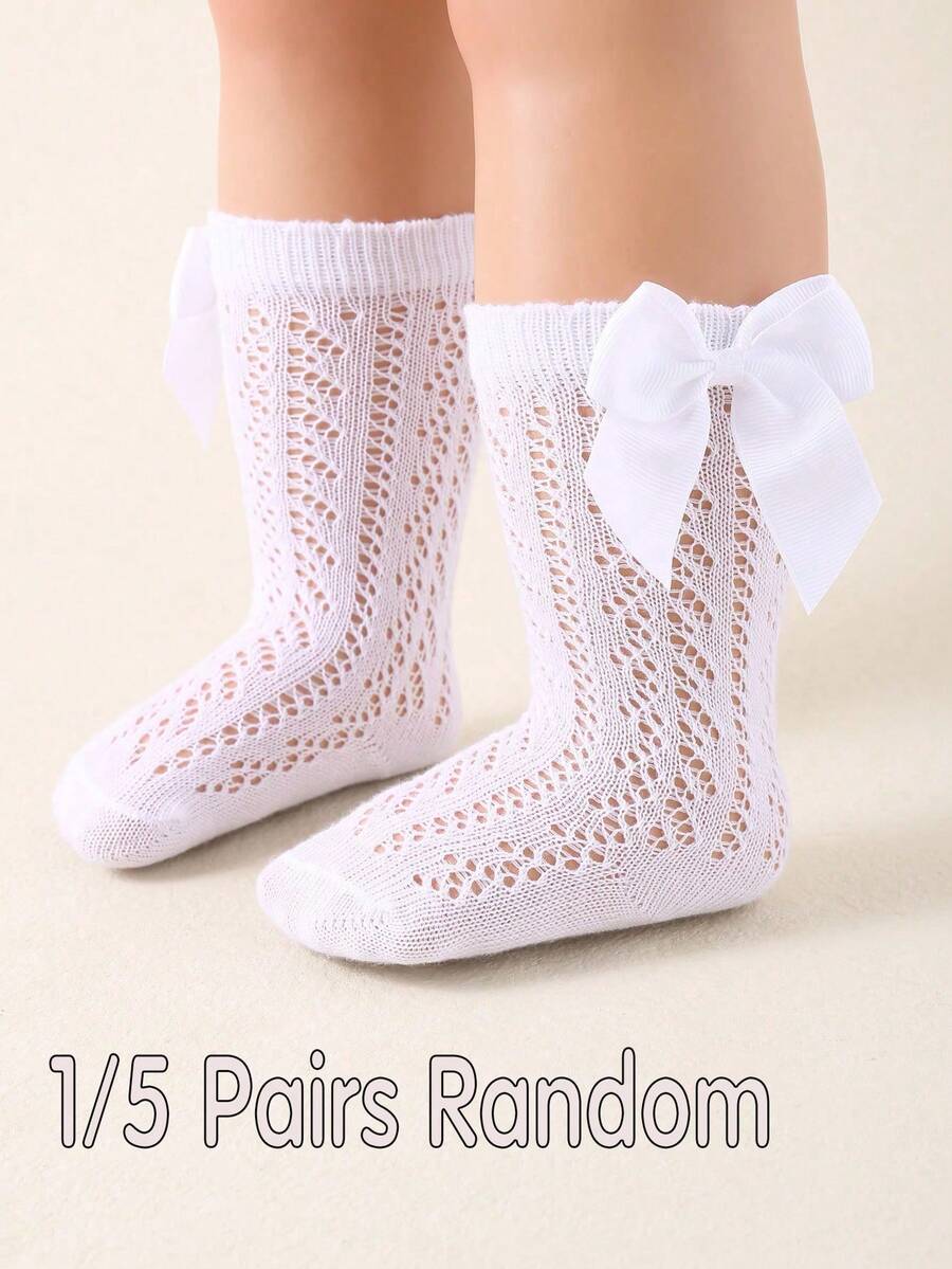1/5 Paar Baby Schleife Dekoration Mesh Über-die-Knie Socken, weich bequem atmungsaktiv, Kleinkind Kleid Socken, Mädchen Socken, Weiß, Rot verfügbar - Weiss - Übersicht 1
