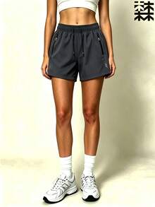 mulinsen Women's Sporty Versatile Printed Colorblock Zipper Design Shorts - Grey - View 5