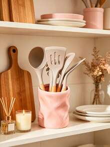 1pc Pink Resin Kitchen Utensil Holder, Stylish Wavy Countertop Organizer, Suitable For Kitchen Countertop, Country Style Kitchen Decor Storage, Used For Storing Spoons, Spatulas And Other Cooking Tools, Modern Home Kitchen Accessories, Suitable For Home Dining Room Coffee Bar, Durable Resin Material, Beautiful Countertop Storage Jar For Daily Use, Can Store Whisks, Spoons, Tongs And More, Space-Saving Kitchen Organization Solution, Suitable For Small Kitchen Apartment Country Home Decor, Great Housewarming Gift - Multicolor - View 11