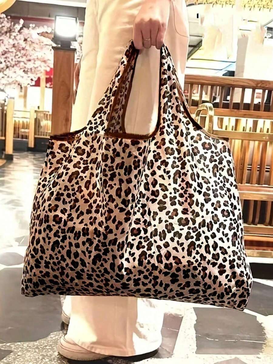Mala de mão com estampado de leopardo da moda, mala de mão feminina com grande capacidade e estampado de leopardo | Espaçosa para compras, design dobrável fácil, adequada para uso diário, viagens, trabalho, compras - Mala de mão com estampado de leopardo da moda, mala de mão multifuncional, pega resistente, acessório de moda