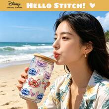 [Officially Licensed]Disney Stitch Glass Cup With Bamboo Lid And Straw | Cute Cartoon Tumbler Can Shaped Drinking Cup | Kawaii Iced Coffee Cup Gift For Lilo And Stitch Fans - Multicolor - View 6